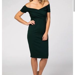 PinkBlush Forest Green Off Shoulder Maternity Fitted Dress
